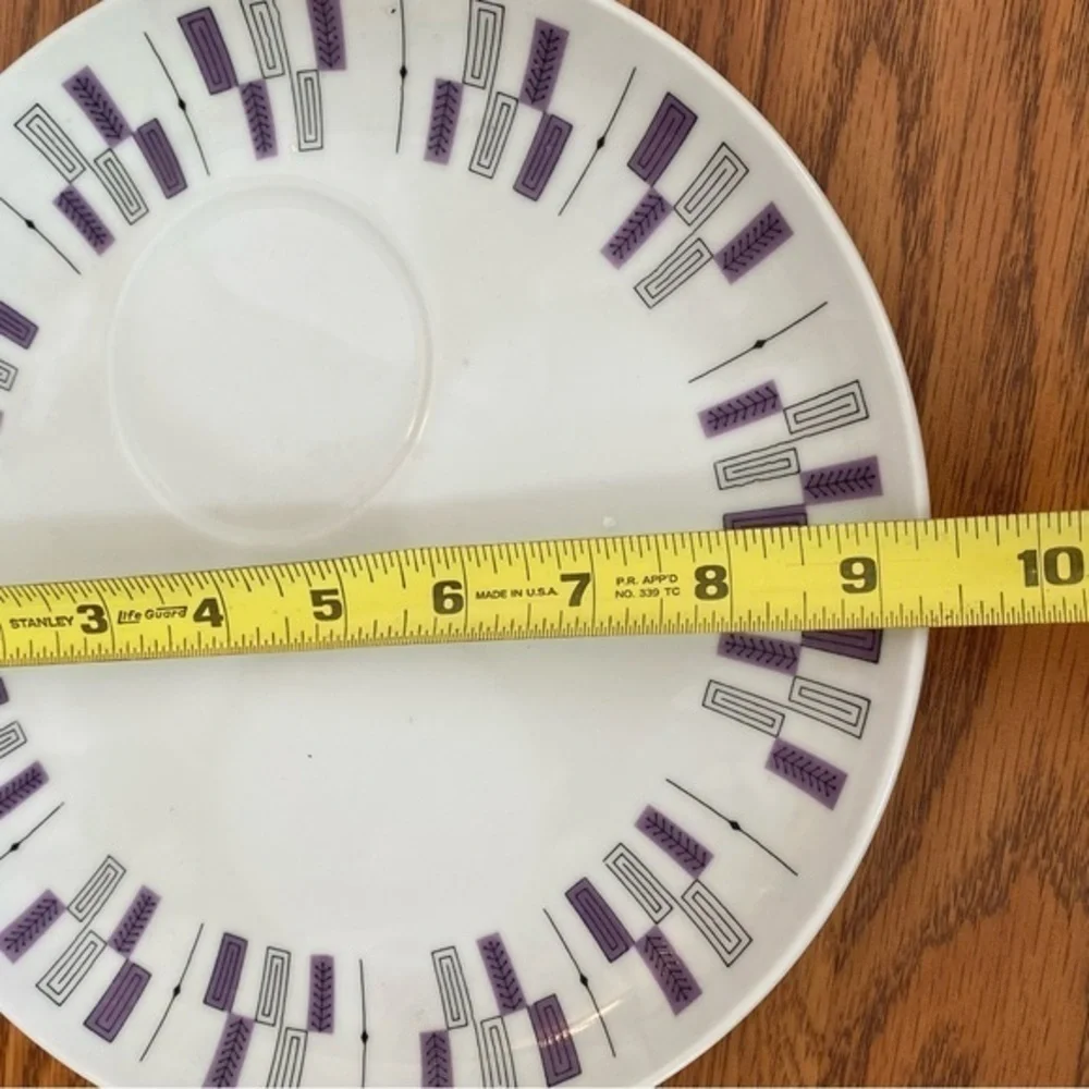Crate&Barrel Mid Century Modern White Purple Fine China Dinnerware NWOT